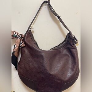 Gucci leather bag Monogram Shoulder bag Hobo bag Authentic